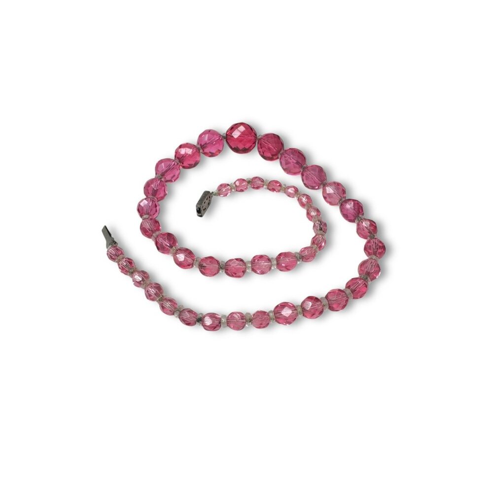 Vintage Pink Faceted Crystal Graduated Beaded Necklace Japan 16.5" Mid-Century - Picture 8 of 10